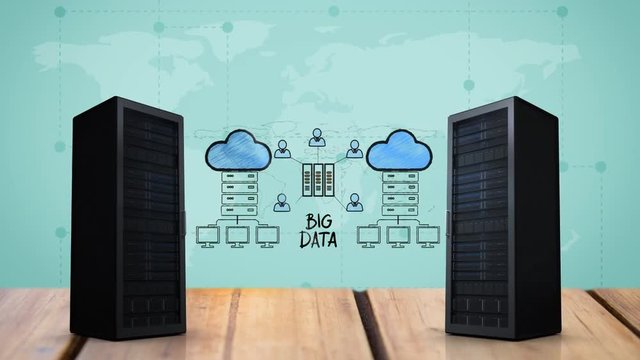 A pair of server towers for cloud storage