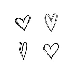 Heart doodles, sketch hand drawn illustration of love symbol hearts