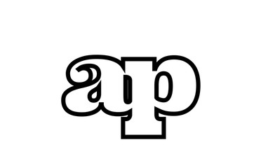 connected ap a p black and white alphabet letter combination logo icon design