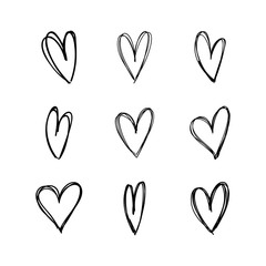 Heart doodles, sketch hand drawn illustration of love symbol hearts