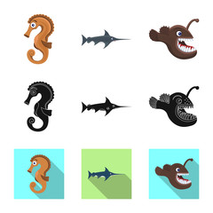 Vector illustration of sea and animal icon. Set of sea and marine stock vector illustration.