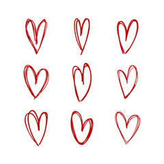 Heart doodles, sketch hand drawn illustration of love symbol hearts