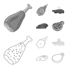 Vector illustration of meat and ham symbol. Collection of meat and cooking stock vector illustration.