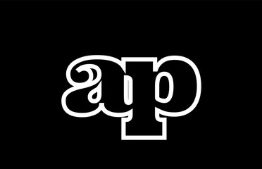 connected ap a p black and white alphabet letter combination logo icon design