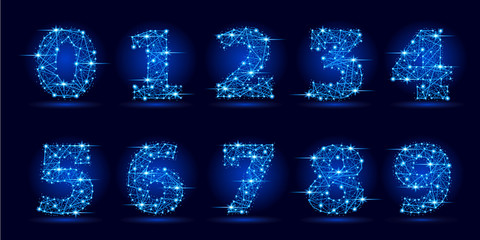 Numbers charm set from polygonal lines and stars.