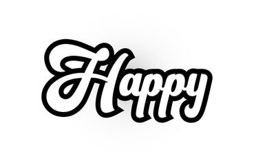 black and white Happy hand written word text for typography logo icon design