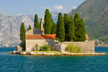 Island of the dead (St. George's Island) off the coast of Perast in the Bay of Kotor. Montenegro
