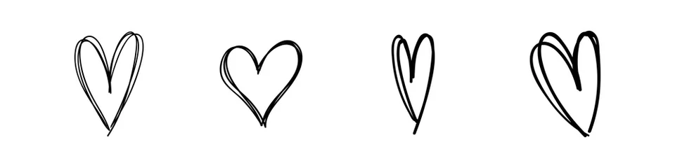 Handgezeichnete Herzen. Handgezeichnete Liebessymbolsammlung. Grunge illustrierter Herzsatz. © Matias