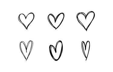 Hand drawn hearts. Hand drawn love symbol collection. Grunge illustrated heart set.