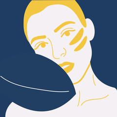 Young girl with cosmetic patches under the eyes. Skincare, girl caring for her face. Vector Illustration. Happy girl with natural skin and lifting anti-wrinkle collagen patches under eyes. Beauty