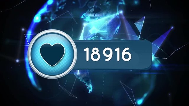 Globe rotating with numbers and heart icon