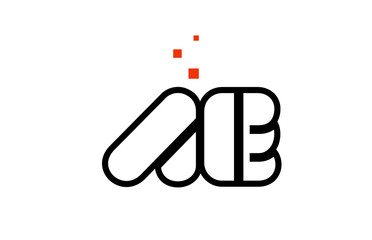 AE A E black white red alphabet letter combination logo icon design