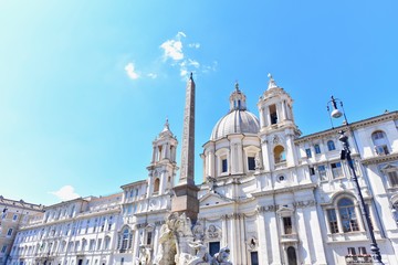 Obraz premium Fountain of the Four Rivers with Ancient Obelisk at Piazza Navona in Rome, Italy