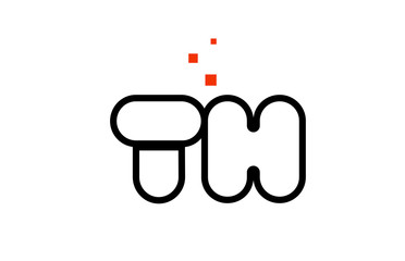 TH T H black white red alphabet letter combination logo icon design