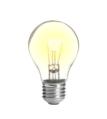 New incandescent light bulb for modern lamps on white background
