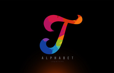T alphabet letter rainbow colored logo company icon design