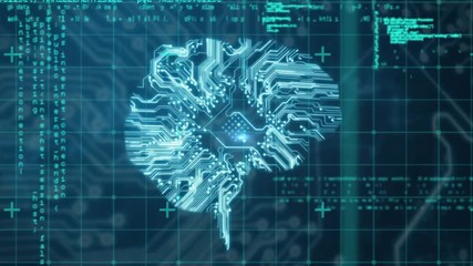 Circuit board lighting up in the shape of a brain - Powered by Adobe