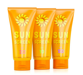 Sunscreen cream tubes group isolated on white background