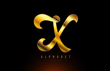 Gold golden X alphabet letter logo company icon design