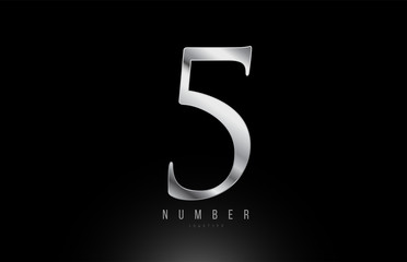 Silver grey metallic number 5 logo design
