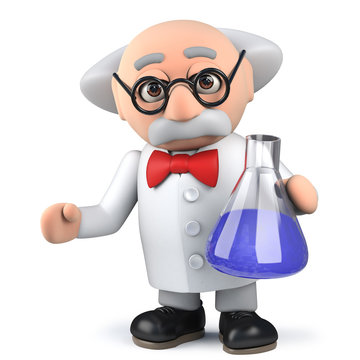 3d scientist performing chemistry experiment in lab flask