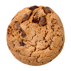 Chocolate chip cookie with chocolate pieces  isolated on white background. Macro