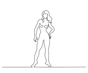 Woman standing in anatomy position Continuous line