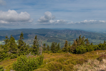 Panorama view from Serak hill with spring trees and forests