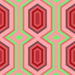 clean light coral, dark moderate pink and pastel green colored modern seamless geometric hexagon style. pattern illustration for fashion garment design, wallpaper, wrapping paper or texture