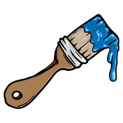 Paint brush icon. Vector illustration brush with paint. Hand drawn brush for painting walls.