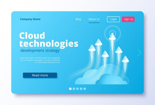 isometric vector image on a white background, landing as a landing page for a web site, arrows coming up from the cloud, the rapid movement of data