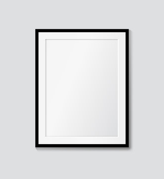 Black frame with passepartout on the wall. Vector mock up