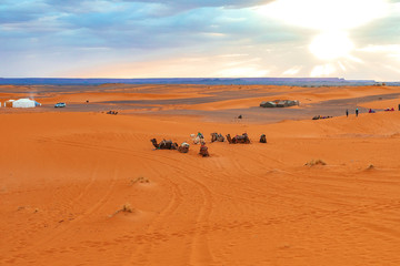 Fototapeta na wymiar Sunrise in the western part of the Sahara Desert in Morocco.