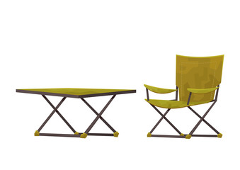 Picnic chair and table isolated on white background