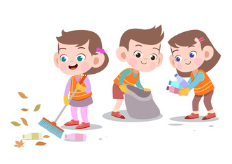 kids cleaning vector illustration isolated