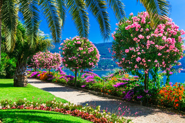 Beautiful gardens of famous italian lake Lago mggiore. 
