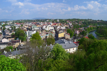 Fototapeta na wymiar Widok centrum Cieszyna z lotu ptaka/Aerial view of Cieszyn downtown, Silesia, Poland