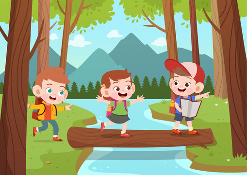 Kids Exploring Jungle Vector Illustration