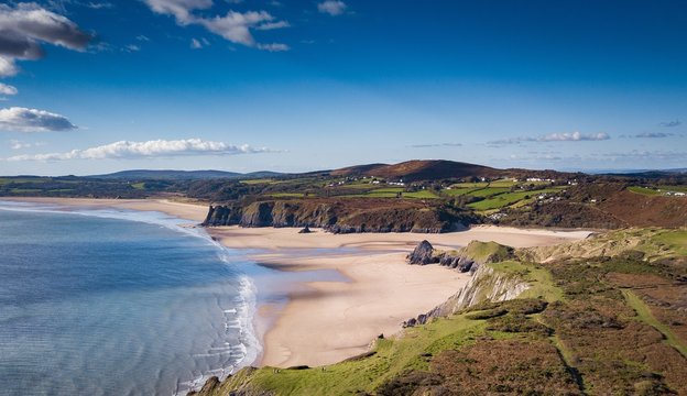 Three Cliffs Bay Gower Peninsula Wales Great Britain Aerial View