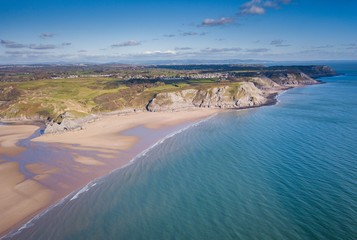 Three Cliffs Bay Gower Peninsula Wales Great Britain Aerial View