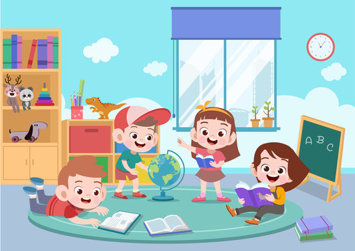 kids study together vector illustration