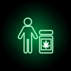 man and marijuana pills outline icon in neon style. Can be used for web, logo, mobile app, UI, UX