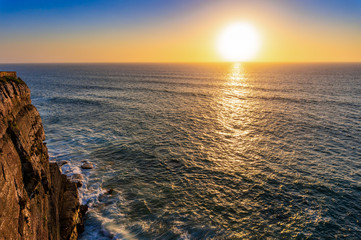Atlantic ocean coast at sunset, Algarve, Portugal