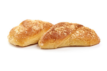 Tasty bread rolls, sweet buns, close-up, isolated on white background