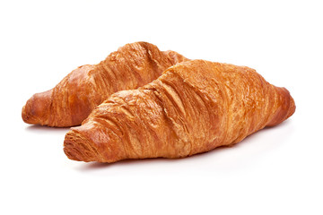 Freshly baked croissants, close-up, isolated on white background