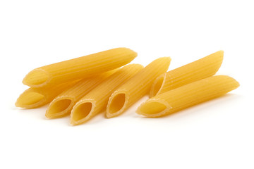 Penne pasta, close-up, isolated on white background