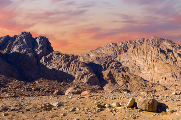 Amazing Sunrise at Sinai Mountain, Beautiful dawn in Egypt, Beautiful view from the mountain	