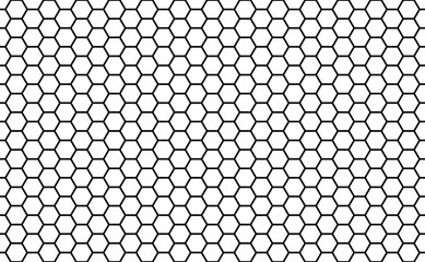Black and white honey hexagonal cells seamless texture. Mosaic or speaker fabric shape pattern. Honeyed comb grid texture and geometric hive hexagonal honeycombs. Vector illustration