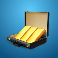 Business suitcase full of gold - briefcase concept - obrazy, fototapety, plakaty