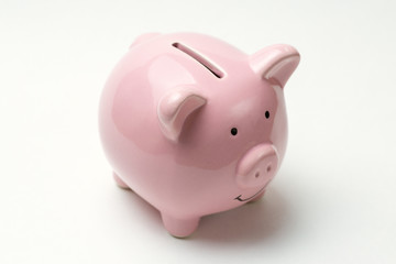 Piggy bank isolated on white background. View from above.